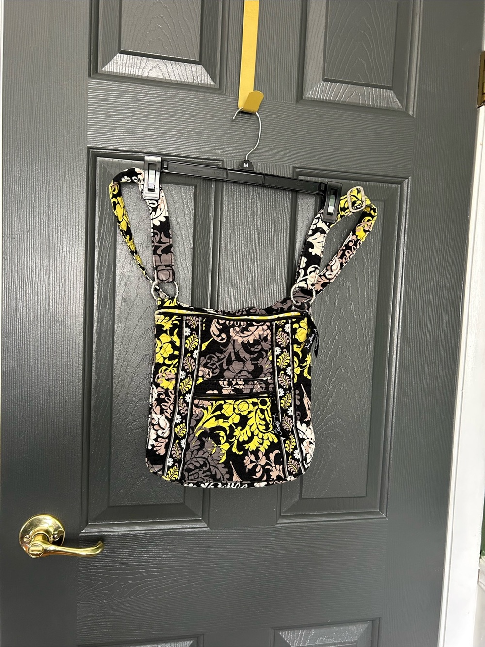 Vera Bradley Yellow Black Floral Quilted Crossbody Bag